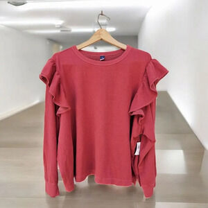 Old Navy Ruffle-Trim Cropped Sweatshirt Plus Size 3XL Long Sleeve Red NWT